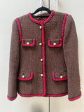Gucci Red Tiger Embroidered Jacket with Faux Pearl Button Detail