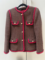 Gucci Red Tiger Embroidered Jacket with Faux Pearl Button Detail