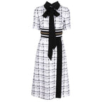 Runway Plaid Tweed Midi Dress
