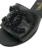 Chanel Embellished Black Slides