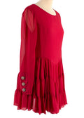 Red Silk Ruffled Long Sleeved Dress