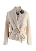 Rochas Cream Embellished Badge Jacket and Skirt Two Piece