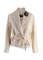 Rochas Cream Embellished Badge Jacket and Skirt Two Piece