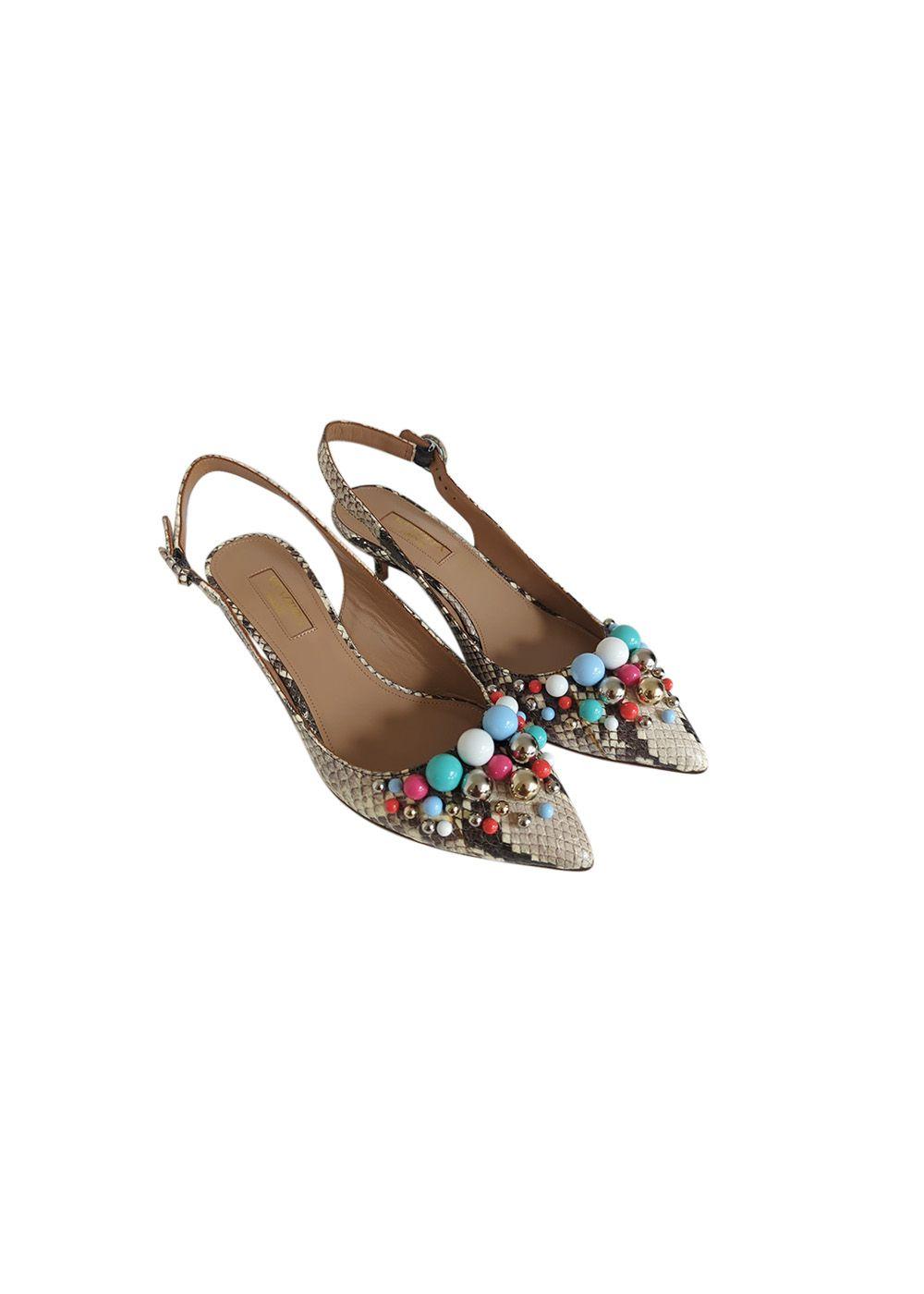 Snakeskin embellished Bon Bon slingback heeled pumps