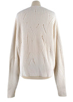 Helmut Lang Ivory Distressed V-Neck Wool Sweater