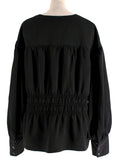 Ganni Black V Neck Ruched Blouse