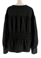 Ganni Black V Neck Ruched Blouse