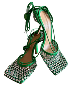Bottega Veneta Green Sparkle Stretch Crystal Heels