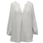 Joie Off-White Silk Blouse with Blue Square Print