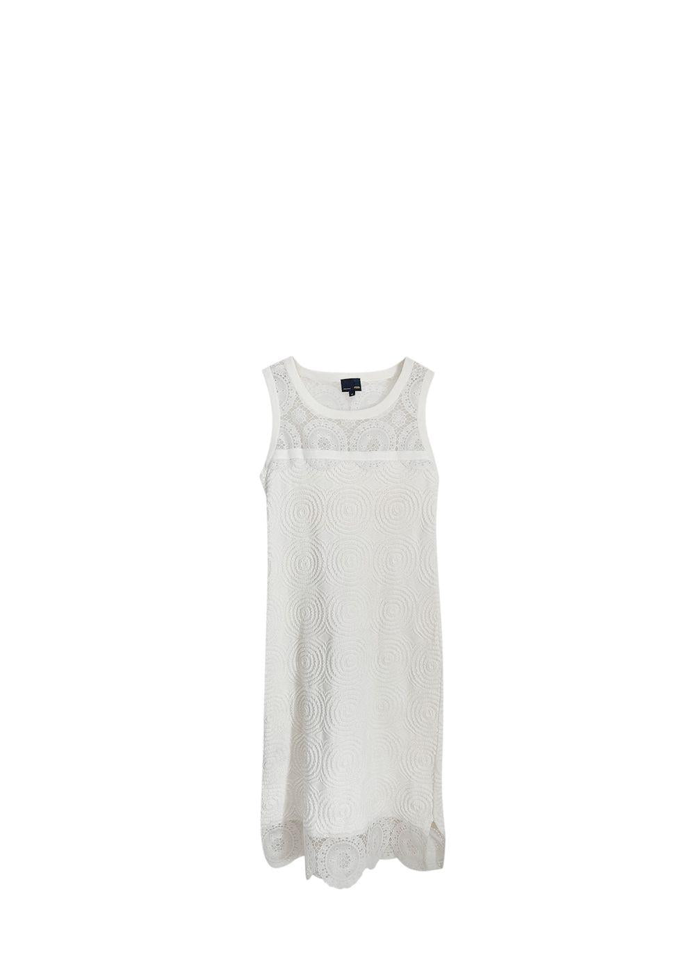 White Textured Knit & Lace Shift Dress