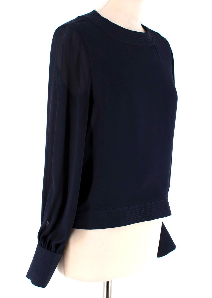 Oscar de la Renta Navy Blue Blouse with Large Rose Button Cuffs