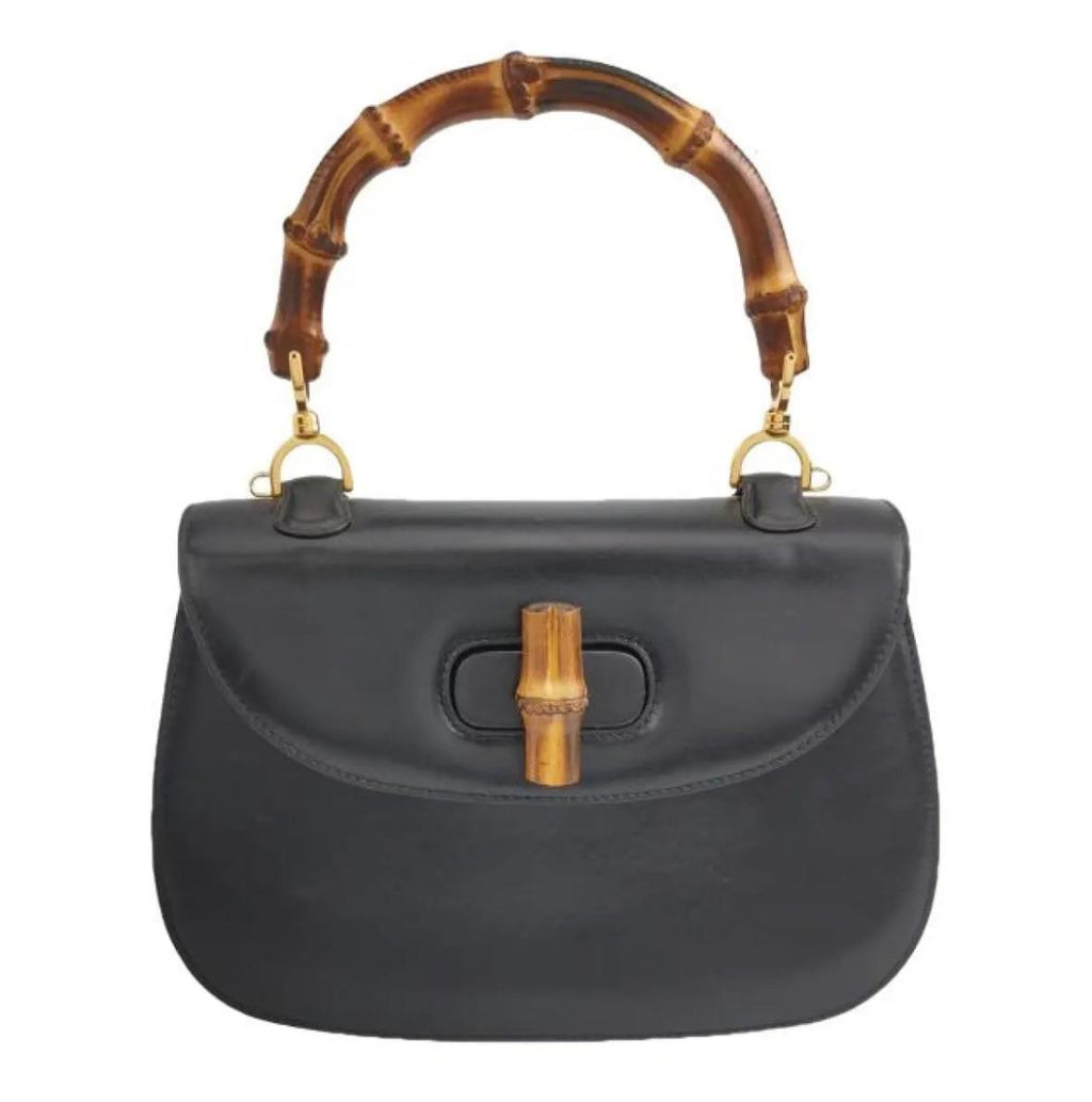 Gucci Vintage Black Leather Bamboo Bag