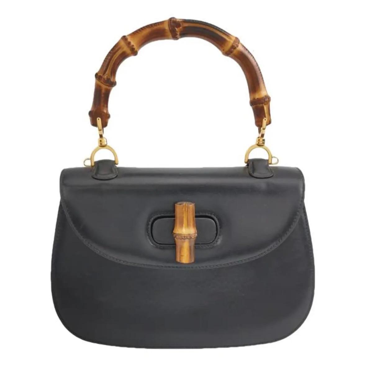 Gucci Vintage Black Leather Bamboo Bag