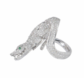 18ct white gold, diamond & emerald alligator dress ring 5.75ct 63.5EU