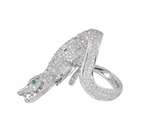18ct white gold, diamond & emerald alligator dress ring 5.75ct 63.5EU