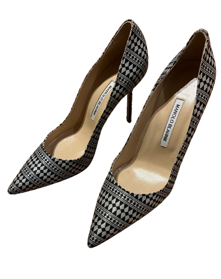 Black and Silver BB Geometric Pumps