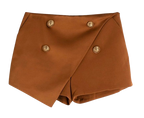 Balmain Tan Satin Skort with Gold Button Detail