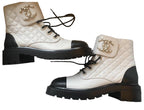 Quilted White Lace Up Boot