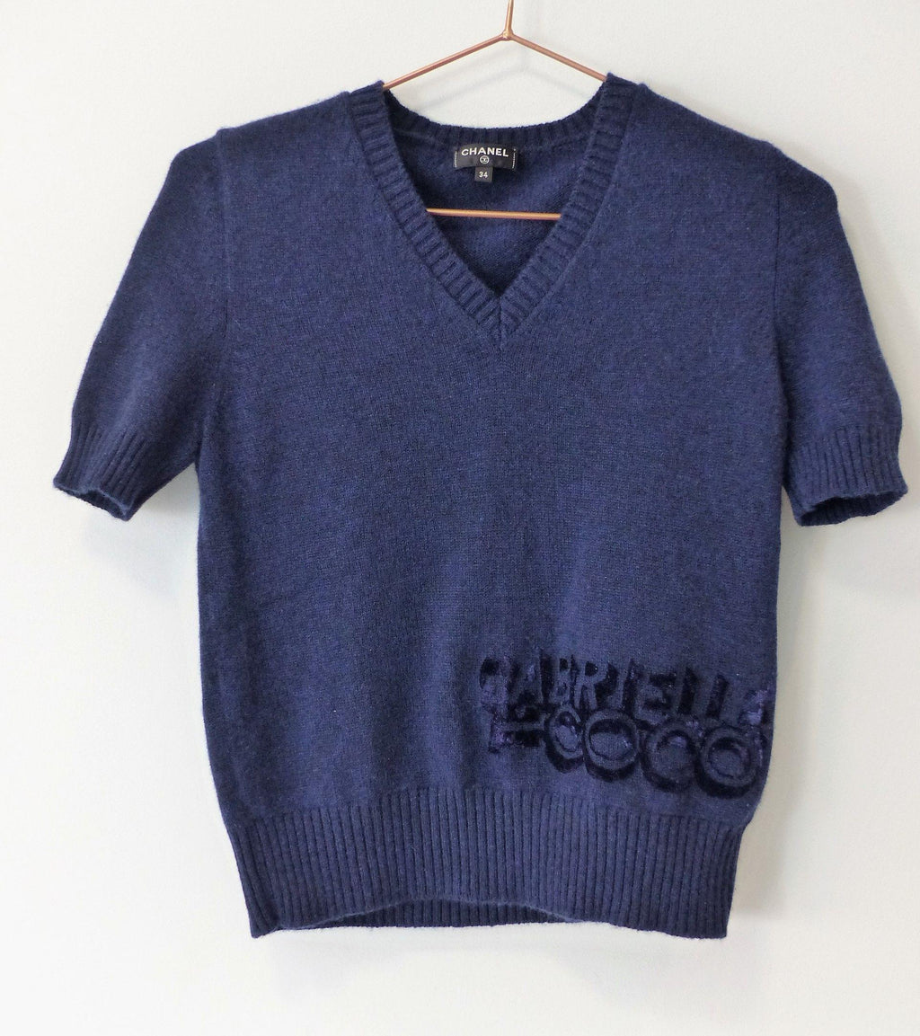 Navy cashmere Coco Gabrielle logo short sleeve jumper