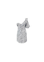 Black & white crescent print satin one-shoulder dress