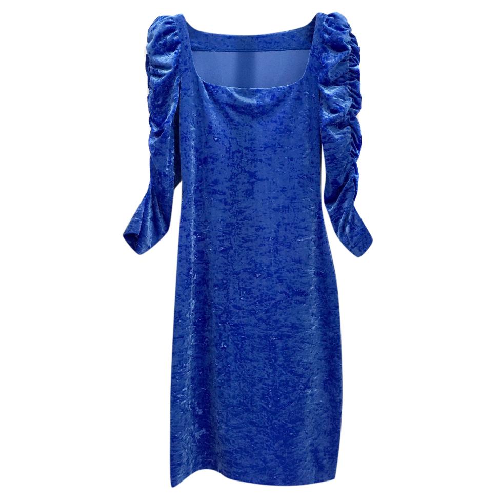 French Couture Electric Blue Panne Velvet Dress