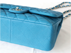Chanel Bright Blue Double Flap Bag With Silver Hardware
