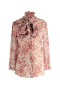 Gucci Floral Print Sheer Pussybow Silk Blouse