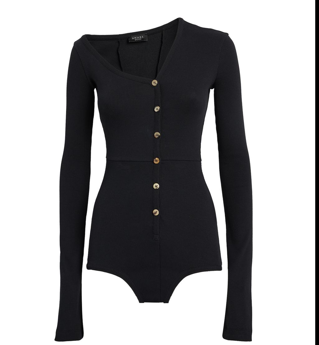 A.W.A.K.E. Mode Asymmetric Rib-Knit Bodysuit