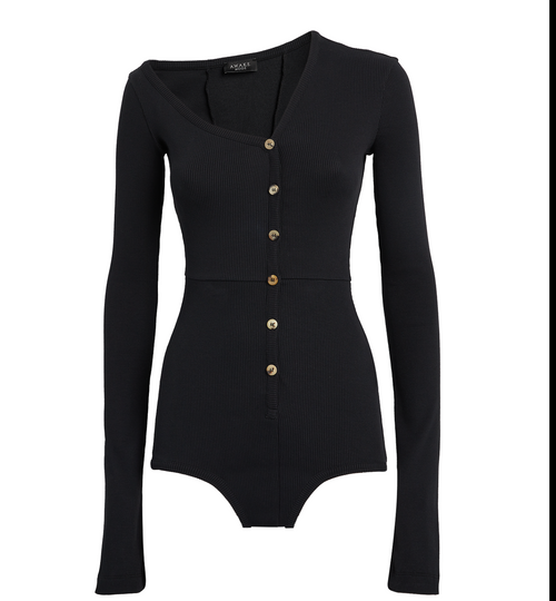 A.W.A.K.E. Mode Asymmetric Rib-Knit Bodysuit