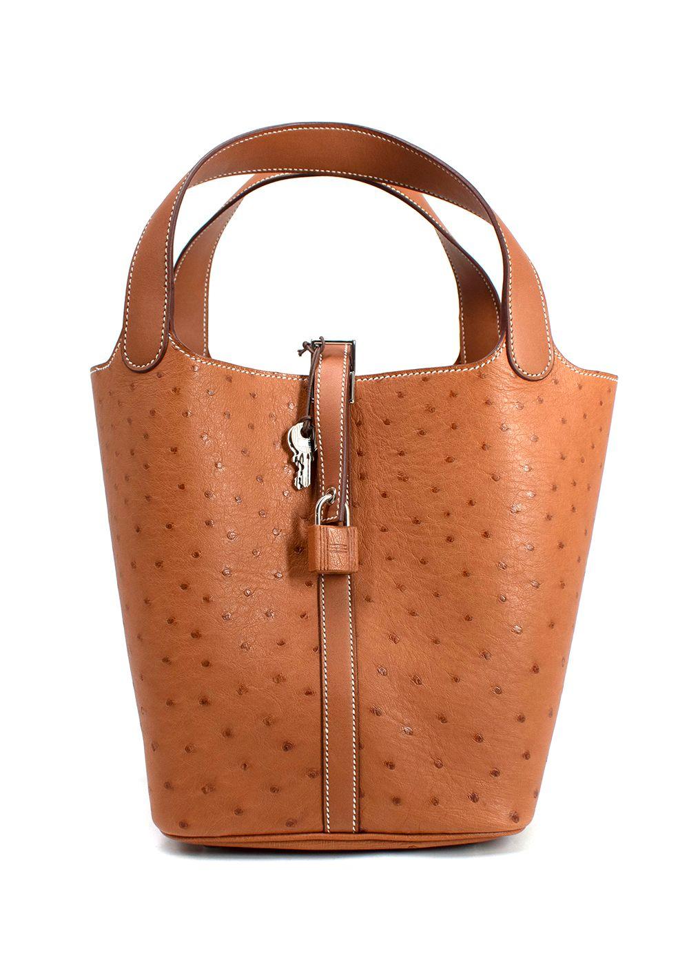 Hermes  Picotin Lock 22 in Gold Ostrich Leather with Palladium Hardware