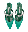 Emerald Green Satin Lutara Crystal Flats