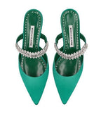 Emerald Green Satin Lutara Crystal Flats
