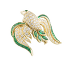 Bespoke Yellow Gold Bird Brooch with Emeralds & Diamonds