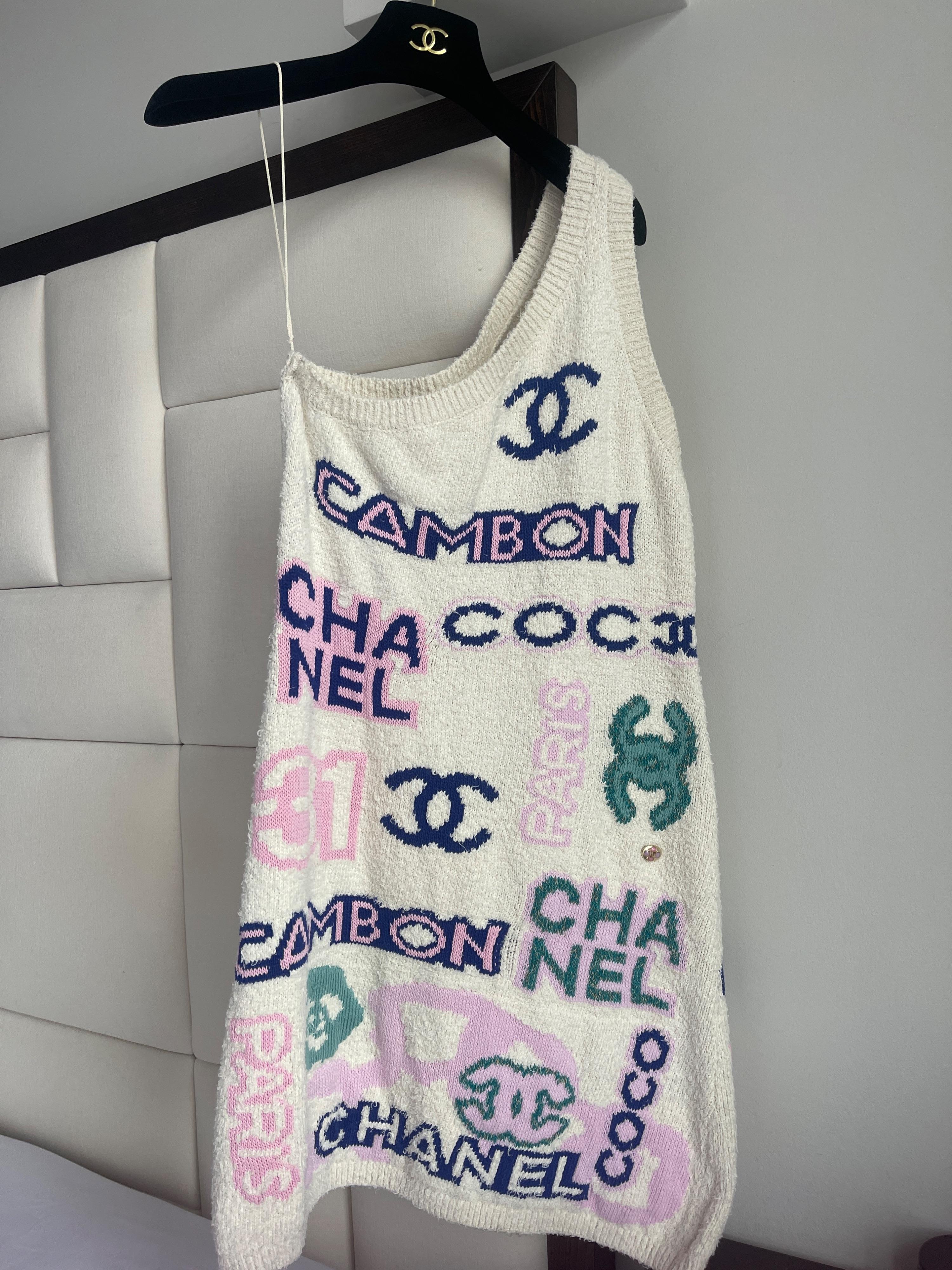Chanel One Shoulder Knitted Logo Mini Dress