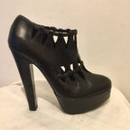 Black leather cut-out platform heeled booties