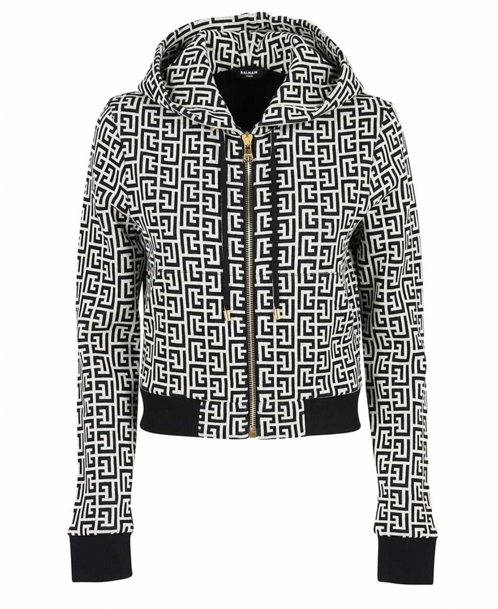 Monogram Printed Cropped Zip Up Hoodie