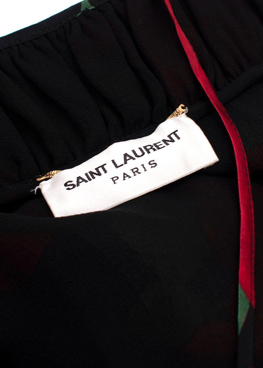 Saint Laurent Rose Print Silk Slip Dress