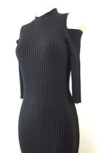 Maje Black Ribbed Knit Cold Shoulder Dress