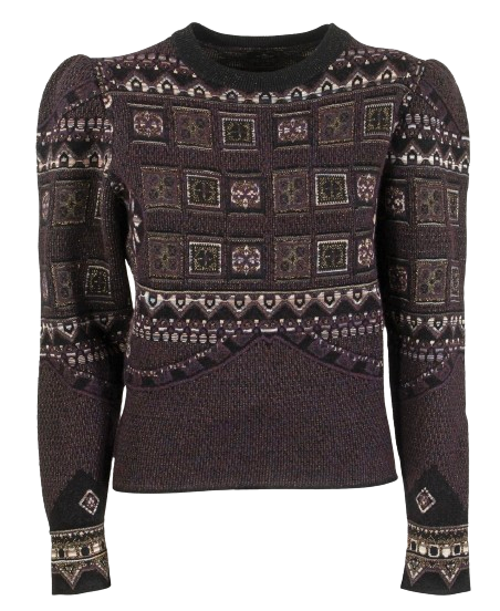 Etro Purple Patchwork Jacquard Wool Jumper