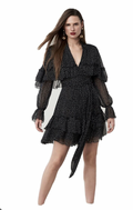Diane Von Furstenberg Black Polkadot Chiffon Wrap Mini Dress