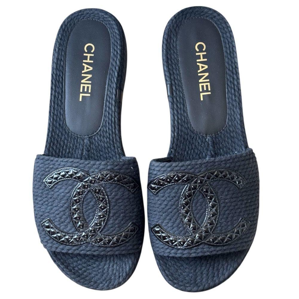 Chanel Black CC Slides