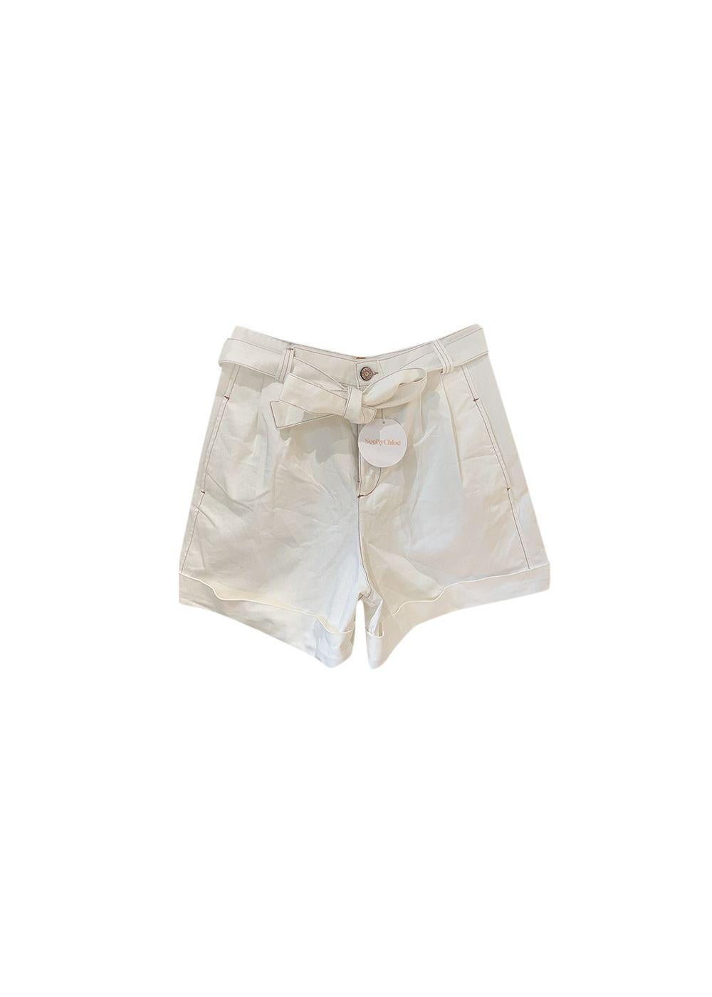 White cotton twill shorts
