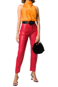 Red High Waisted Leather Pants
