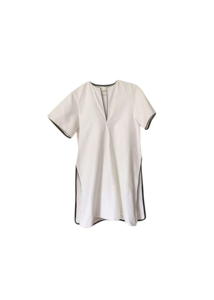 White cotton leather trimmed tunic top