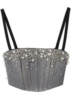 Miu Miu Grey Embellished Denim Cropped Top