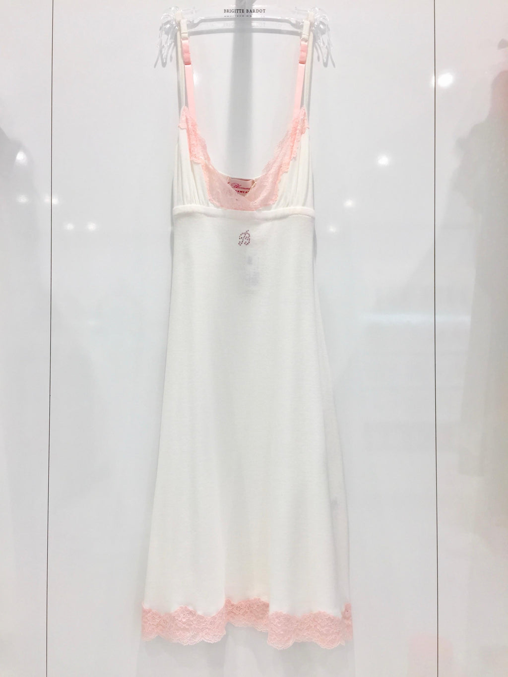 Blumarine White & Pink Leavers Lace Slip Dress