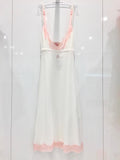 Blumarine White & Pink Leavers Lace Slip Dress