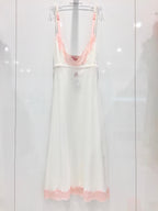 Blumarine White & Pink Leavers Lace Slip Dress