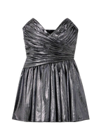 RETROFÉTE Jayda Strapless Pleated Lamé Mini Dress In Metallic