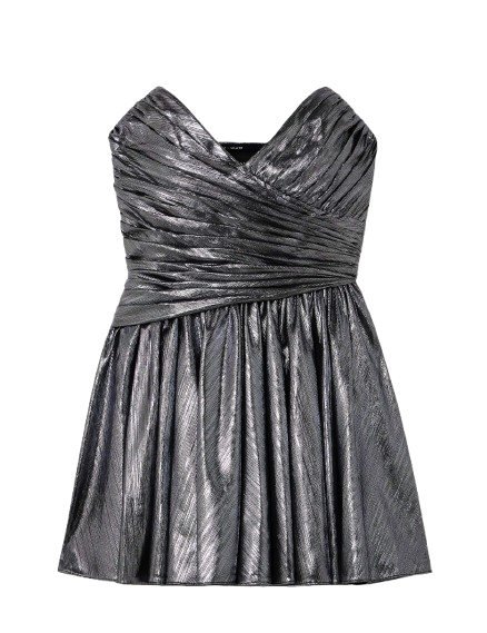 RETROFÉTE Jayda Strapless Pleated Lamé Mini Dress In Metallic